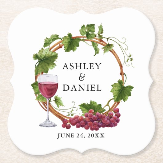 Elegantes Watercolor Weintrauben Hochzeit des Holz Untersetzer (Vorderseite)