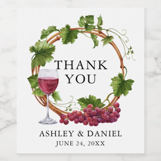 Elegantes Watercolor Weintrauben Hochzeit des Holz Weinetikett (Einzelnes Label)