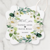 Elegantes Watercolor Weißes Blume Wreath Wedding Geschenkanhänger (Rückseite)