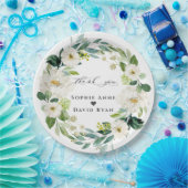 Elegantes Watercolor Weißes Blume Wreath Wedding Pappteller (Party)