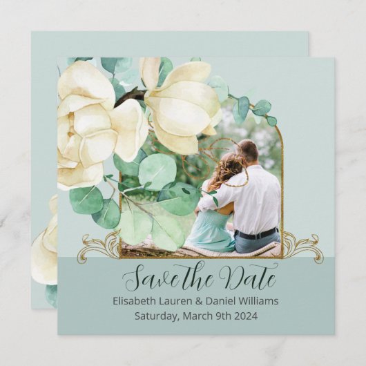Elegantes Watercolor Weißes Magnolia Save the Date (Vorne/Hinten)