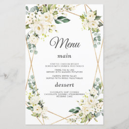 Elegantes Watercolor White Blume Gold Wedding Menu