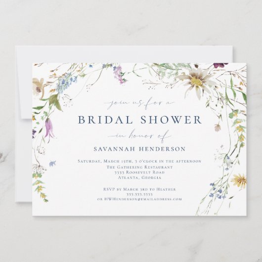 Elegantes Watercolor Wildblume Brautparty Einladung (Vorderseite)