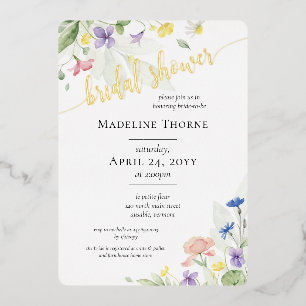 Elegantes Watercolor Wildblume Brautparty Folieneinladung