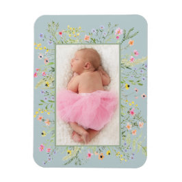 Elegantes Watercolor Wildblume Frame Foto Magnet