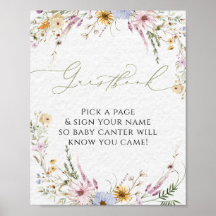 Elegantes Watercolor Wildblumen Gästebuchplakat Poster