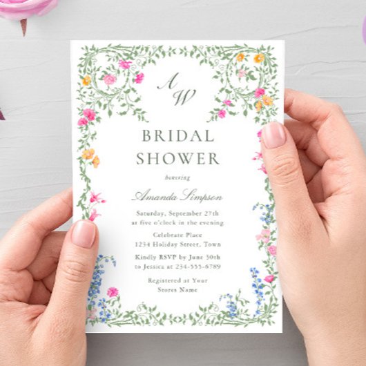 Elegantes Watercolor Wilde Blume Brautparty Einladung