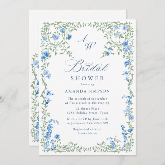 Elegantes Watercolor Wilde Blume Brautparty Einladung (Vorne/Hinten)