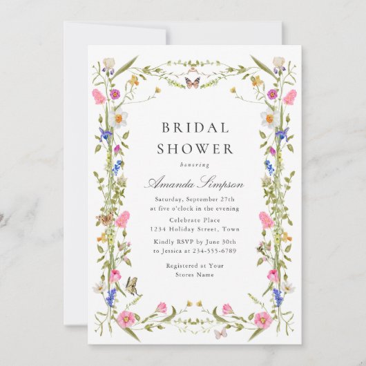 Elegantes Watercolor Wilde Blume Brautparty Einladung (Vorderseite)