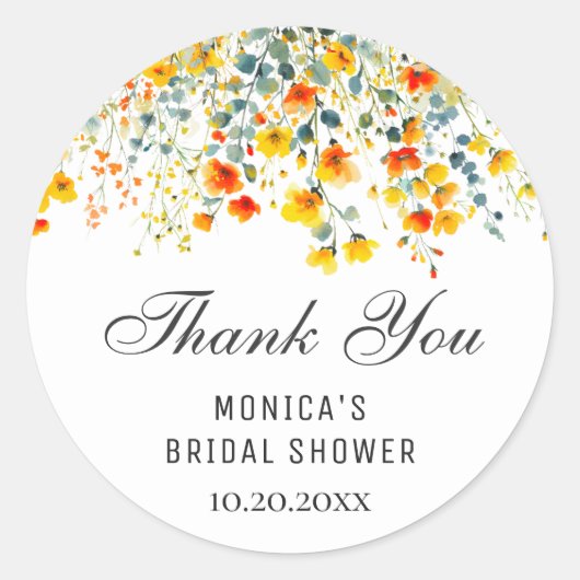 Elegantes Watercolor Wilde Blume Brautparty Runder Aufkleber (Vorderseite)