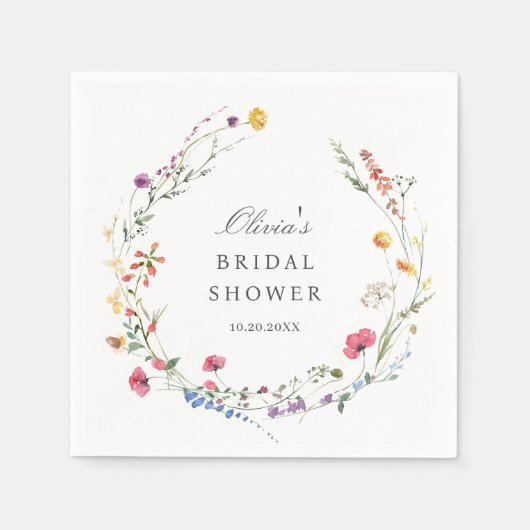 Elegantes Watercolor Wilde Blume Brautparty Serviette (Vorderseite)
