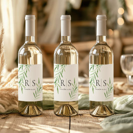 Elegantes Watercolor Willow Botanical Monogram Weinetikett