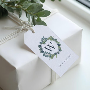 Elegantes Watercolor Winter Foliage Wreath Monogra Geschenkanhänger
