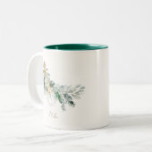 Elegantes Watercolor Winter Green Foliage Weihnach Zweifarbige Tasse (Vorderseite Links)