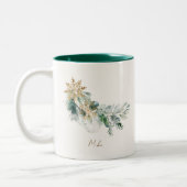 Elegantes Watercolor Winter Green Foliage Weihnach Zweifarbige Tasse (Links)