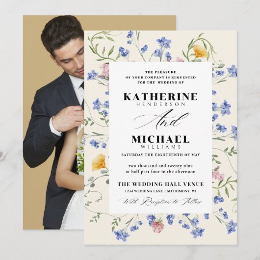 Elegantes Watercolor Wldblumen UAWG Einladung (Vorne/Hinten)