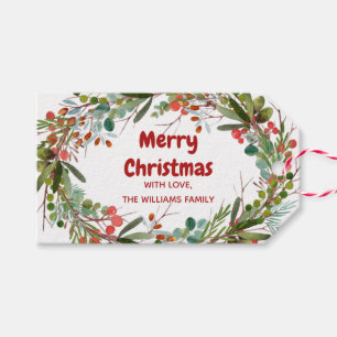 Elegantes Watercolor Wreath Weihnachten Geschenkanhänger