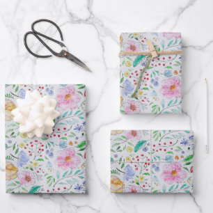 ELEGANTES WATERFARBEN-WILDBLUMEN-GARTEN-EINPACKPAP GESCHENKPAPIER SET