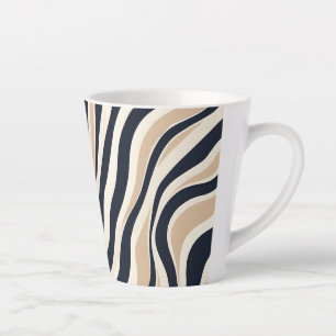Elegantes Wavy Stripe neutrales Beige-Holzkohlemus Milchtasse