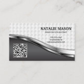 Elegantes Weave Muster | Silver Metallic | QR-Code Visitenkarte (Rückseite)