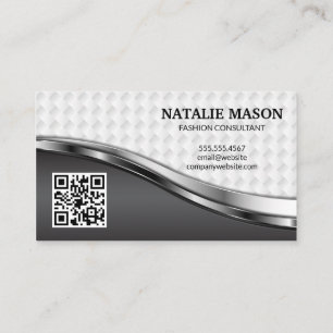 Elegantes Weave Muster   Silver Metallic   QR-Code Visitenkarte