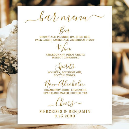 Elegantes Wedding Bar Gold Personalisiert Drink Me Poster