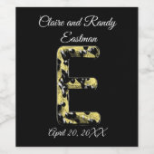 Elegantes Wedding Black and Gold Letter E Monogram Weinetikett (Einzelnes Label)