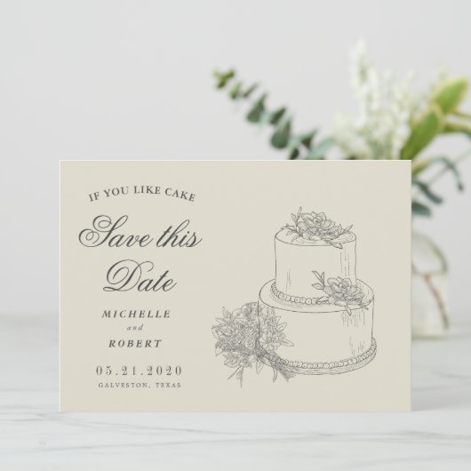Elegantes Wedding Cake Foto Save the Date Einladung (Stehend Vorderseite)