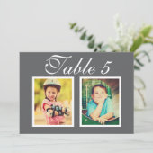 Elegantes Wedding Foto Charcoal Gray Tischnummer (Stehend Vorderseite)