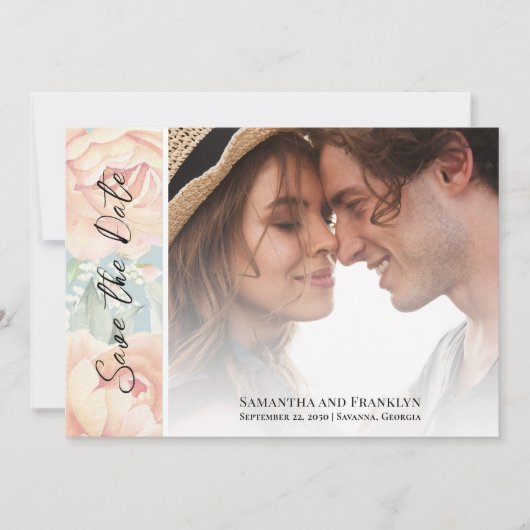 Elegantes Wedding Foto Floral Save The Date (Vorderseite)