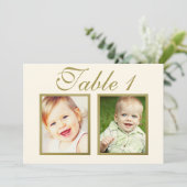 Elegantes Wedding Foto Ivory Gold Tischnummer (Stehend Vorderseite)