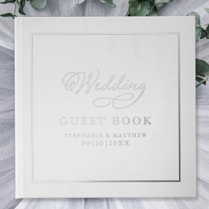 Elegantes Wedding Foto Silver Calligraphy Chic Rea Gästebuch