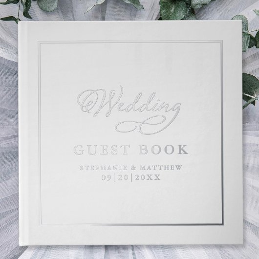 Elegantes Wedding Foto Silver Calligraphy Chic Rea Gästebuch