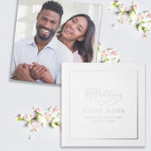 Elegantes Wedding Foto Silver Calligraphy Chic Rea Gästebuch