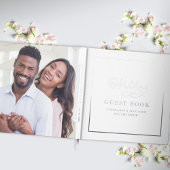 Elegantes Wedding Foto Silver Calligraphy Chic Rea Gästebuch