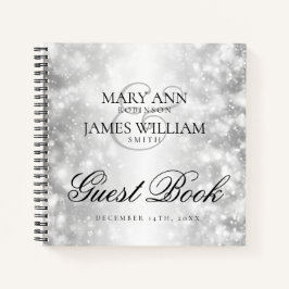 Elegantes Wedding Gästebuch Silver Shimmer Lights Notizblock