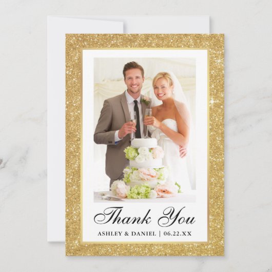 Elegantes Wedding Gold Glitzer Frame Foto Dankeskarte (Vorderseite)