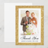 Elegantes Wedding Gold Glitzer Frame Foto Dankeskarte (Vorne/Hinten)
