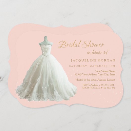 Elegantes Wedding Gown Brautparty Einladung (Vorne/Hinten)