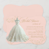 Elegantes Wedding Gown Gold Sparkle Brautparty Einladung (Vorne/Hinten)