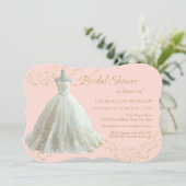 Elegantes Wedding Gown Gold Sparkle Brautparty Einladung (Stehend Vorderseite)