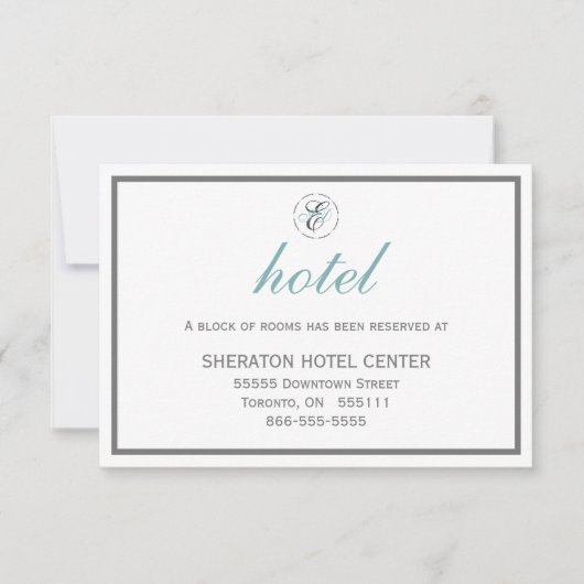 Elegantes WEDDING HOTEL CARD Monogramm mit Initial RSVP Karte (Vorderseite)