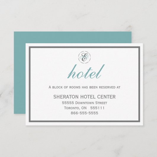 Elegantes WEDDING HOTEL CARD Monogramm mit Initial RSVP Karte (Vorne/Hinten)