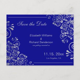 Elegantes Wedding Marine-Blau-Silber Save the Date Ankündigungspostkarte