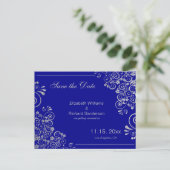 Elegantes Wedding Marine-Blau-Silber Save the Date Ankündigungspostkarte (Stehend Vorderseite)
