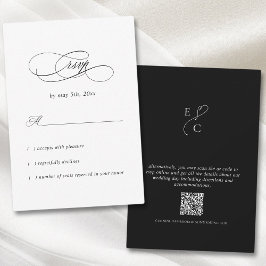 Elegantes Wedding Minimal Modernes QR Code Monogra RSVP Karte