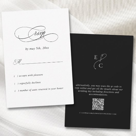 Elegantes Wedding Minimal Modernes QR Code Monogra RSVP Karte
