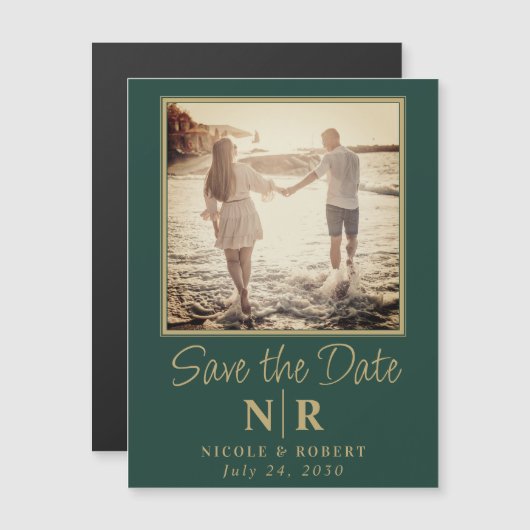 Elegantes Wedding Monogram Foto Save the Date Magneteinladung (Vorne/Hinten)