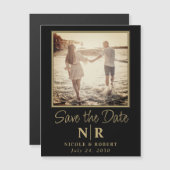 Elegantes Wedding Monogram Foto Save the Date Magneteinladung (Vorne/Hinten)