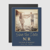 Elegantes Wedding Monogram Foto Save the Date Magneteinladung (Vorne/Hinten)